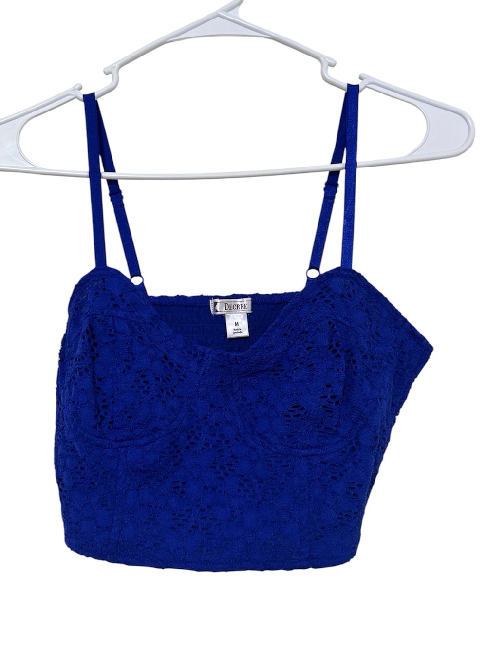 Decree Floral Lace Smocked Crop Cami Top Royal Blue Bustier Camisole Medium
